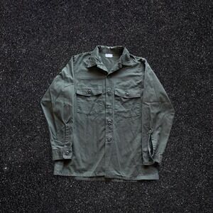 Vintage 1977 US Military OG 507 Utility Shirt Olive Green Army Issue Mens L